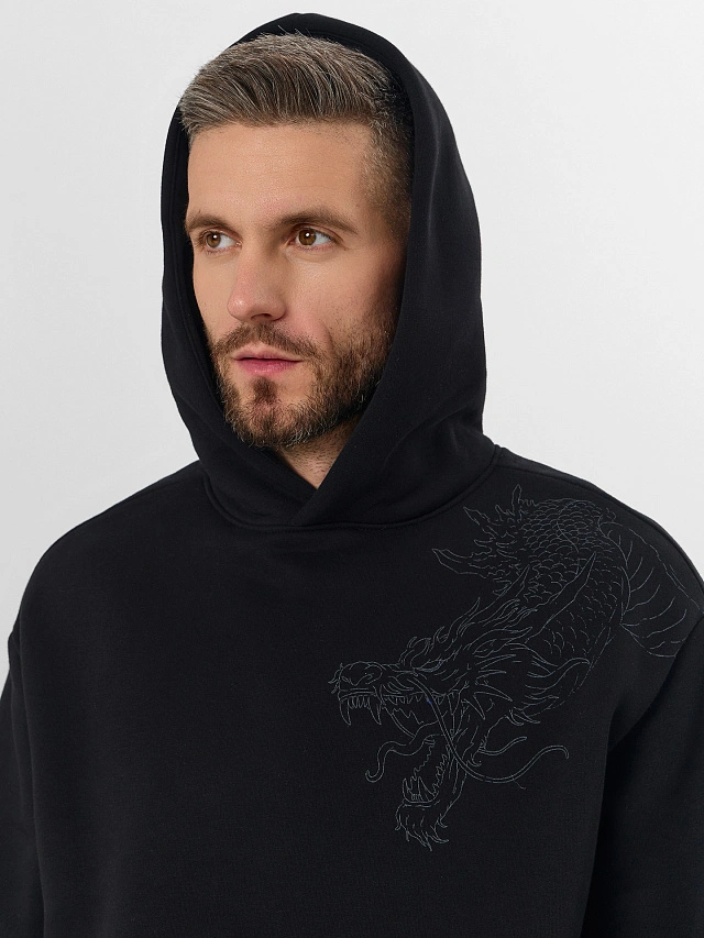 Теплое худи мужское черное с начесом - 5