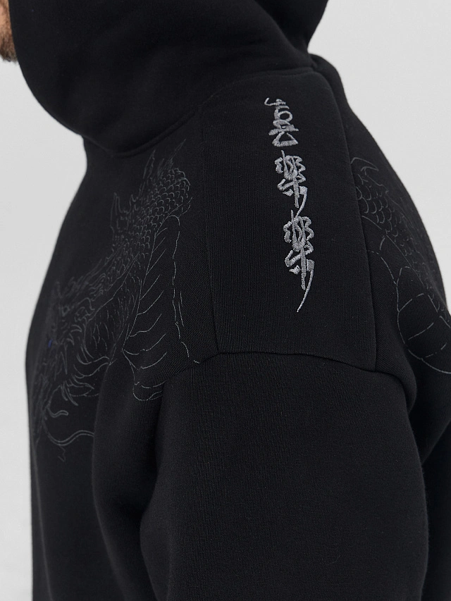 Теплое худи мужское черное с начесом - 6