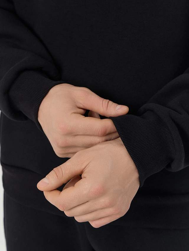 Теплое худи мужское черное с начесом - 9