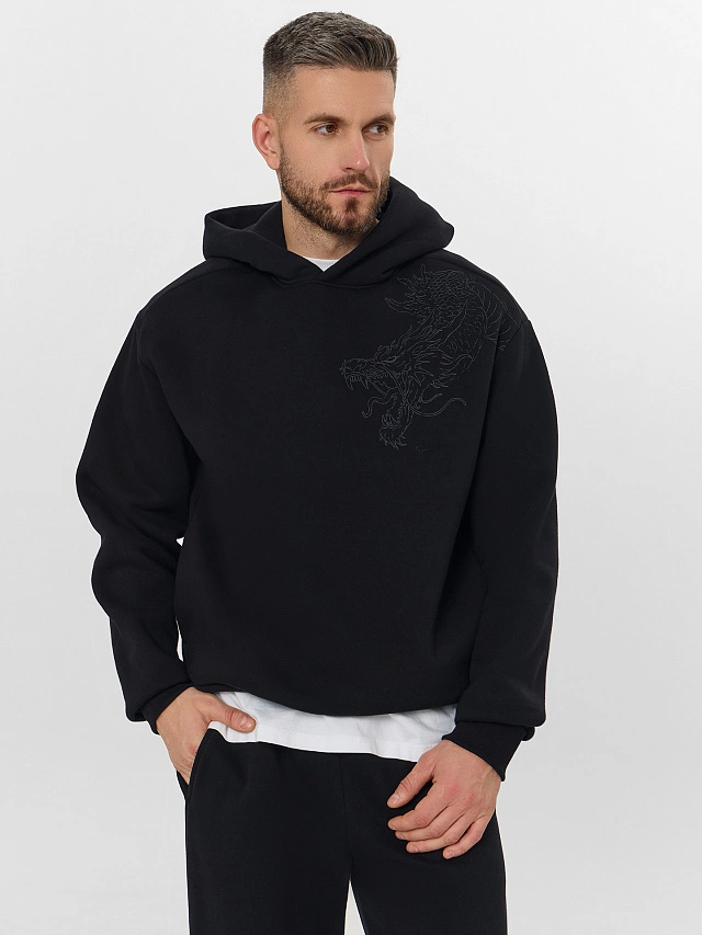 Теплое худи мужское черное с начесом - 10