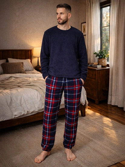картинка Комплект домашний мужской синий с меховым ворсом от магазина мужской одежды Mark Formelle