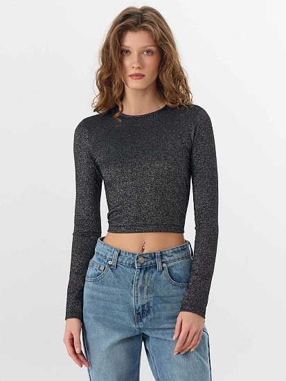 картинка Укороченный джемпер женский черный с люрексом от магазина стильной одежды Mark Formelle