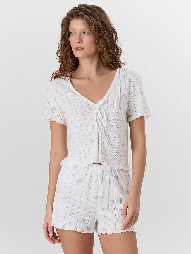 Комплект домашний женский белый с цветочным принтом - 4