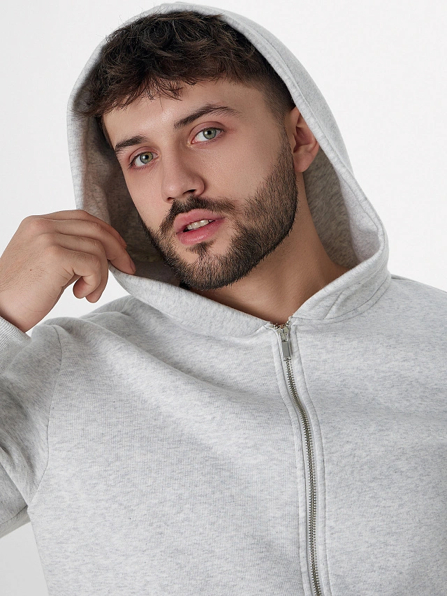 Жакет мужской серый на молнии с начесом - 4