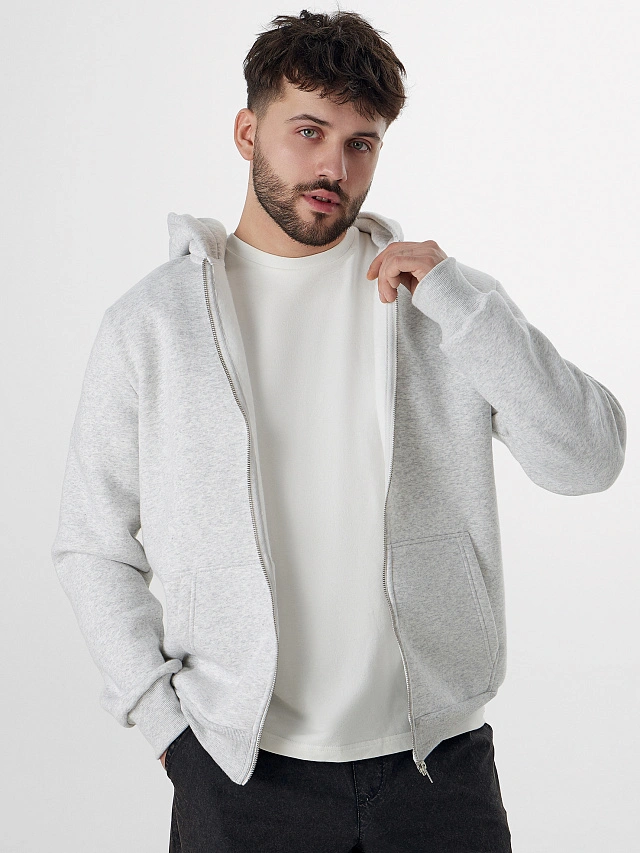 Жакет мужской серый на молнии с начесом - 7