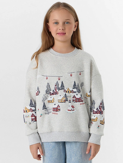 картинка Теплый свитшот для девочек серый с начесом от известного бренда одежды для девочек Mark Formelle
