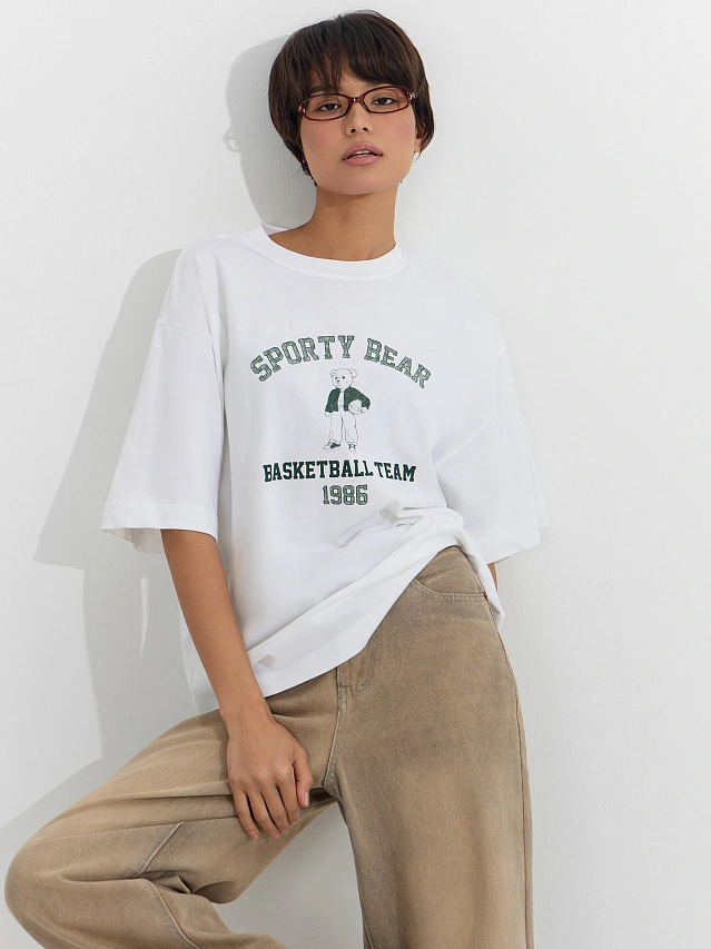 Футболка женская белая оверсайз - 5