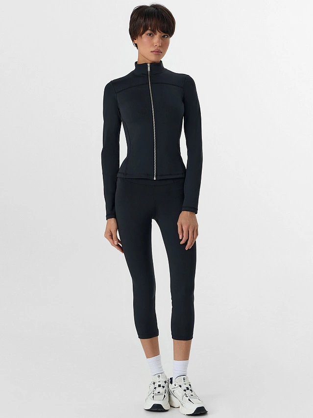 Жакет спортивный женский на молнии черный - 6
