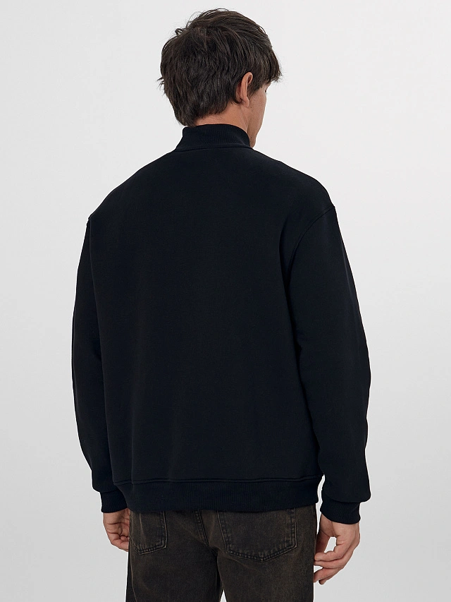 Теплая толстовка мужская черная с начесом - 3