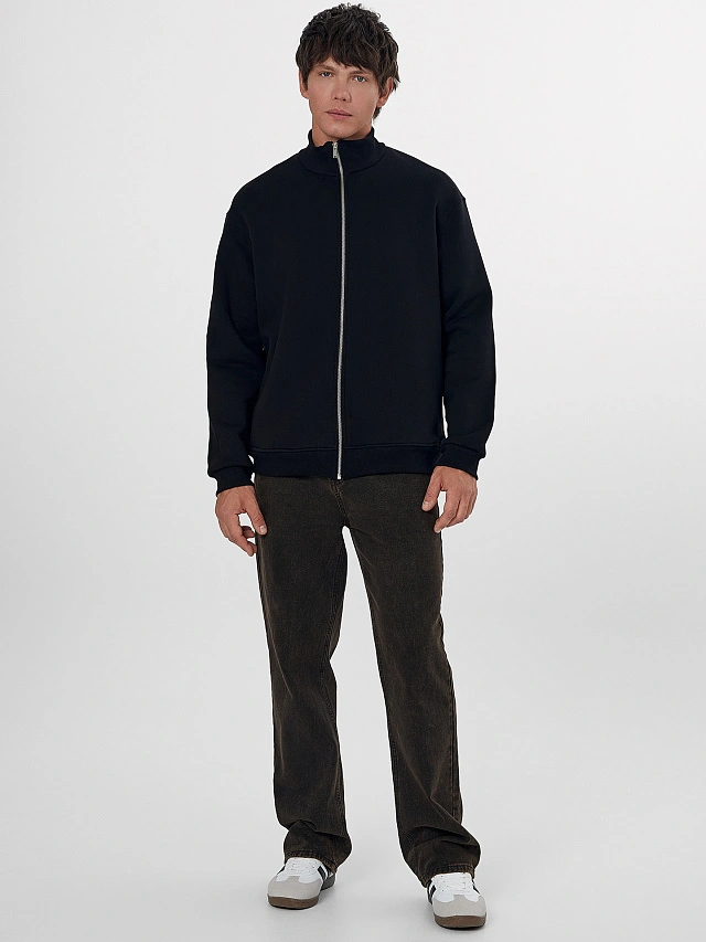 Теплая толстовка мужская черная с начесом - 4