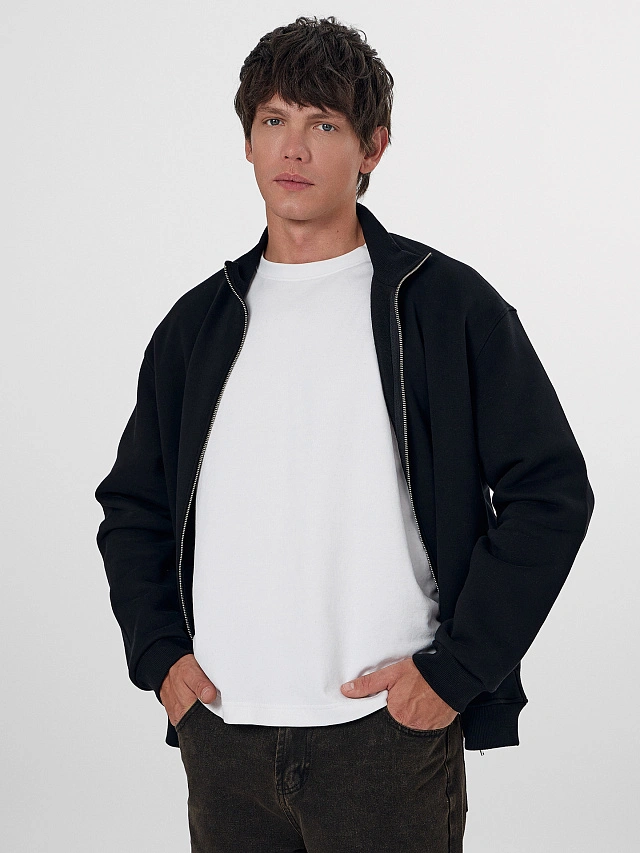 Теплая толстовка мужская черная с начесом - 7