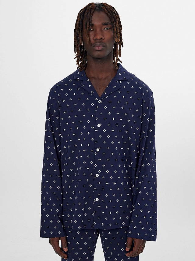 Комплект домашний мужской синий с узором - 3