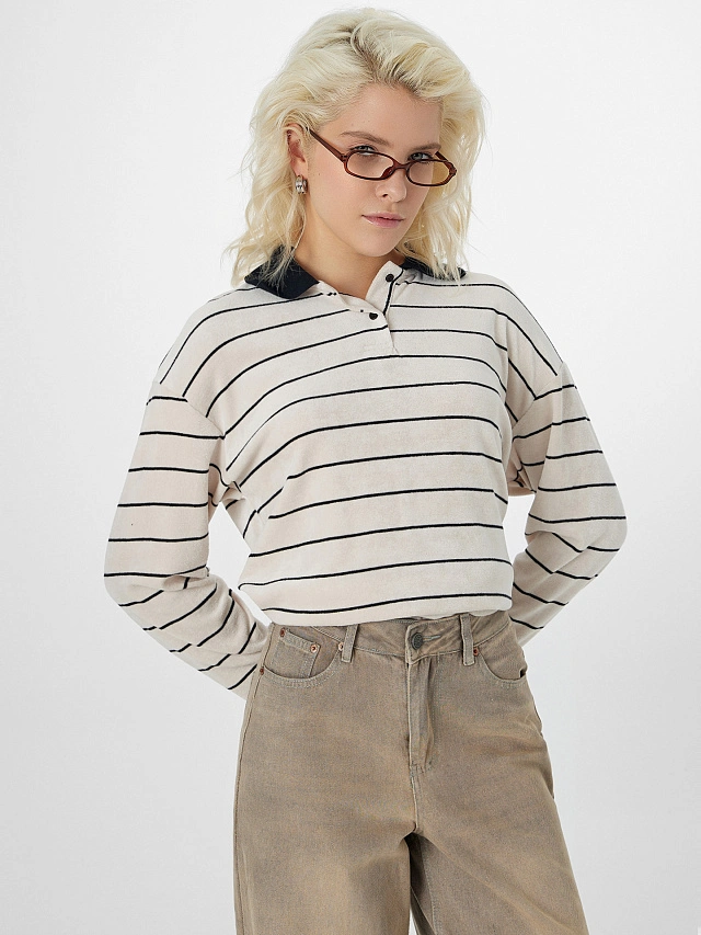 Поло женское бежевое в полоску - 6