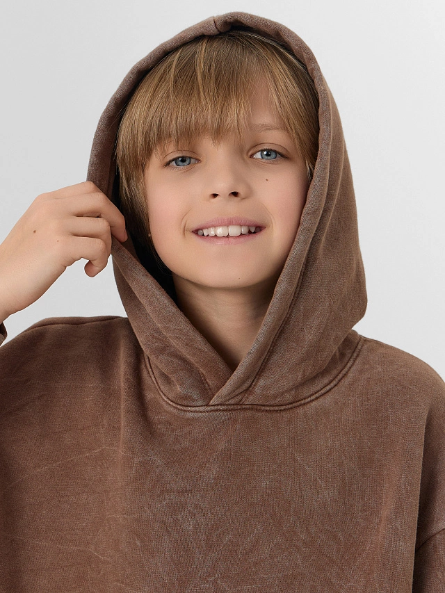 Теплое худи для мальчиков коричневое с начесом - 4