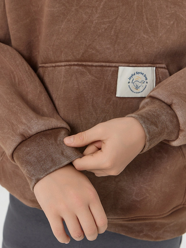 Теплое худи для мальчиков коричневое с начесом - 7