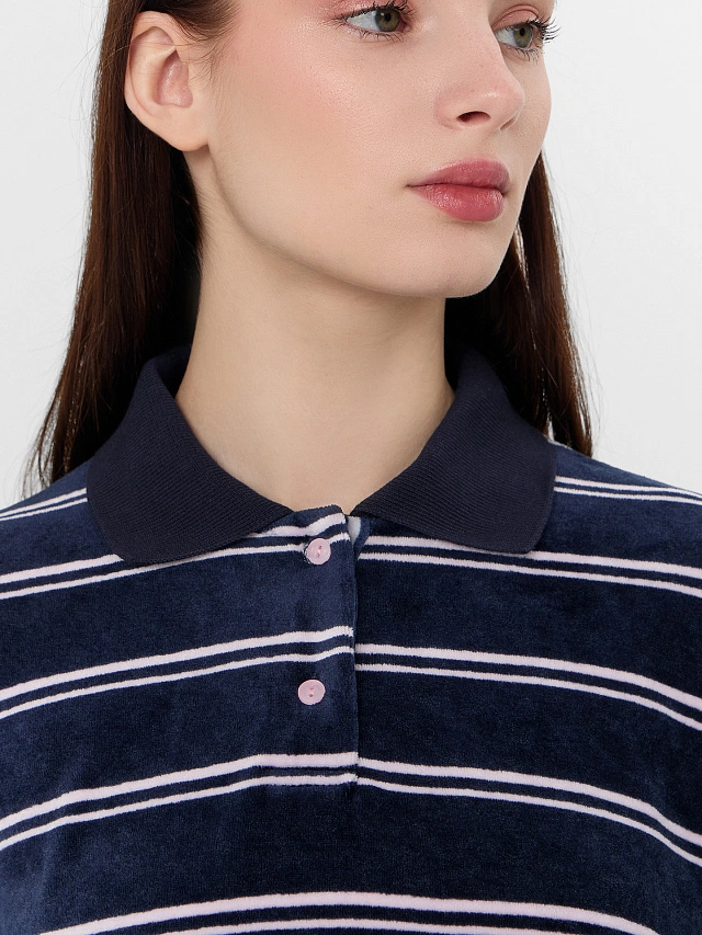 Поло женское синее в полоску - 4