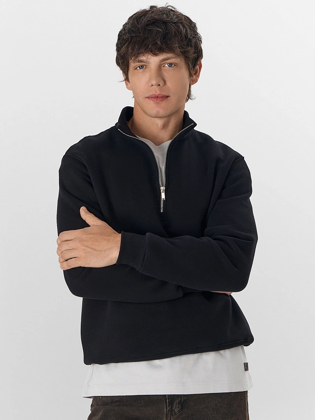 Теплый свитшот мужской черный с начесом - 7