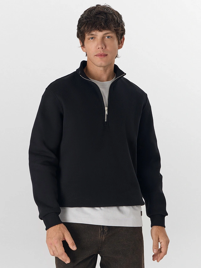 Теплый свитшот мужской черный с начесом - 8