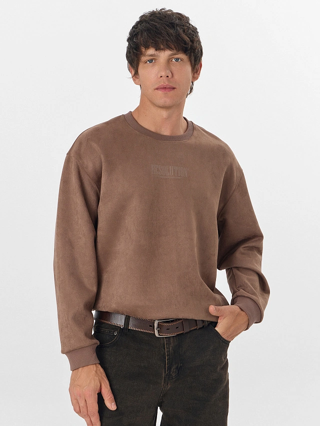 Свитшот мужской бежевый с эффектом замши - 6