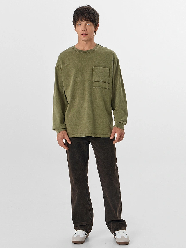 Лонгслив оверсайз мужской зеленый - 3