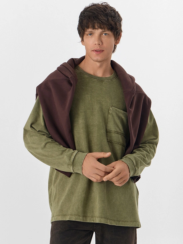 Лонгслив оверсайз мужской зеленый - 6