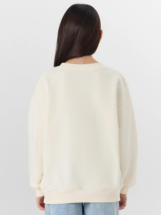 Свитшот для девочек бежевый с принтом мишки - 2