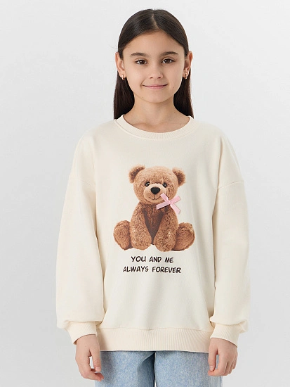 картинка Свитшот для девочек бежевый с принтом мишки от известного бренда одежды для девочек Mark Formelle