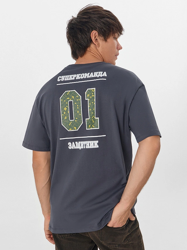 Футболка мужская серая с надписью - 6