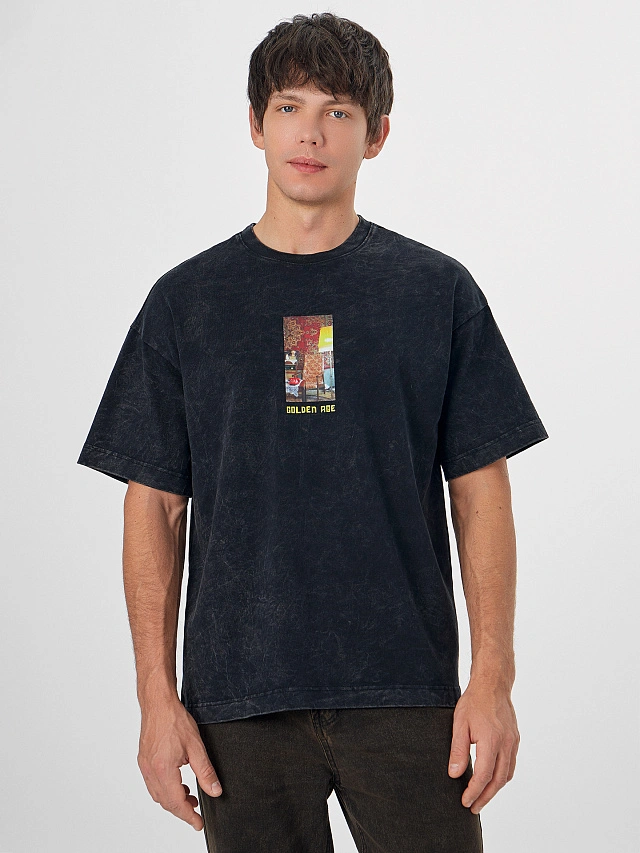 Футболка мужская черная с обработкой эйсид - 4