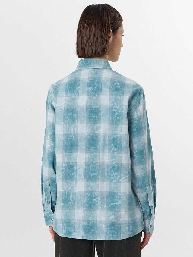 Рубашка женская голубая в клетку - 2