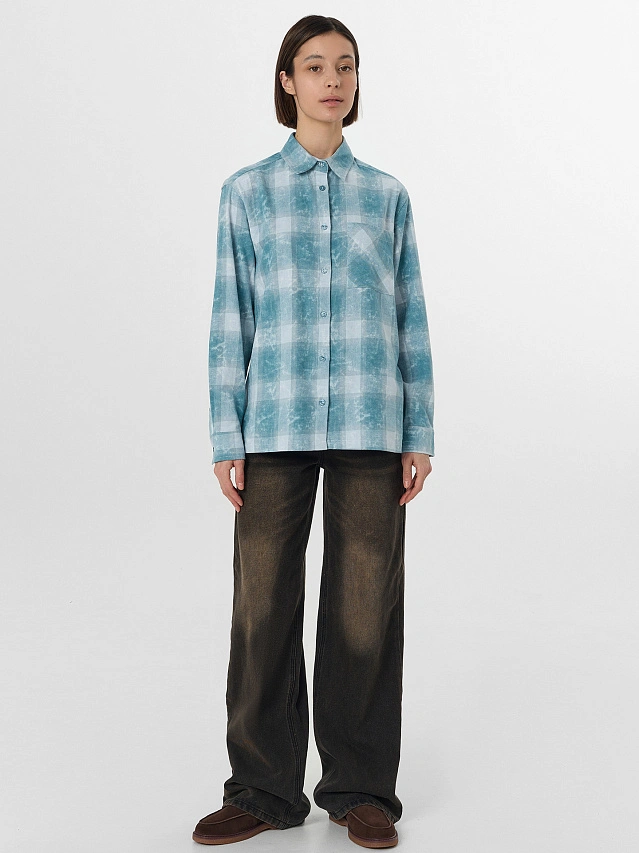 Рубашка женская голубая в клетку - 3