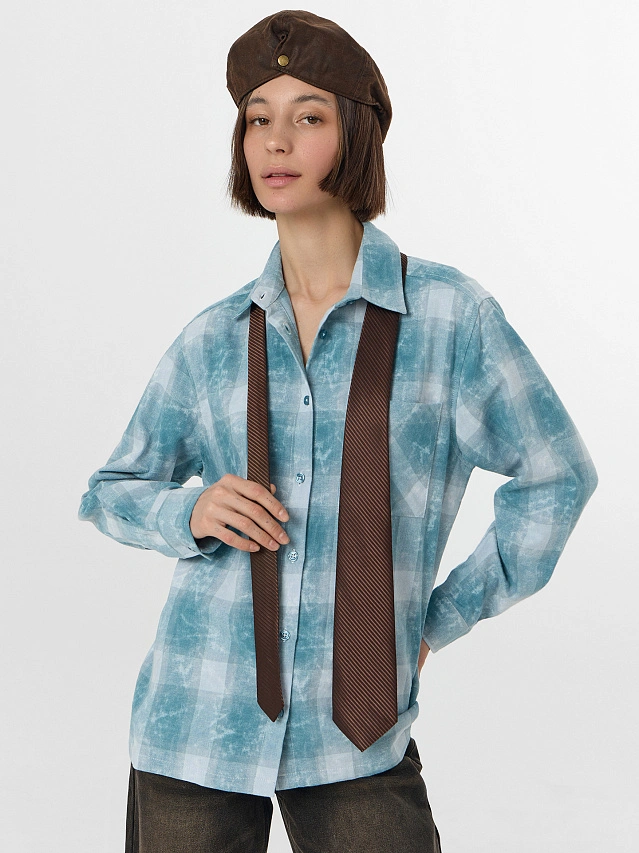 Рубашка женская голубая в клетку - 7