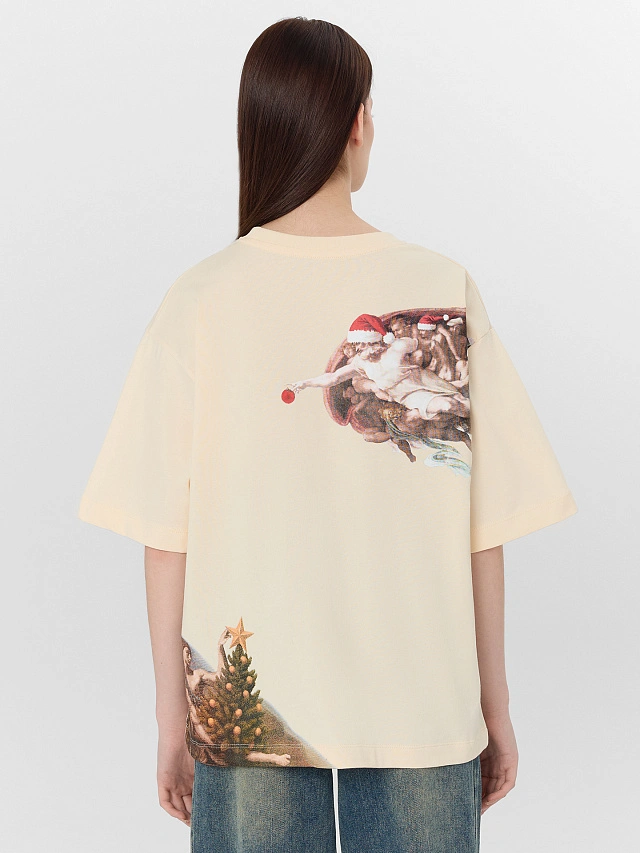 Футболка оверсайз женская бежевая с принтом - 2