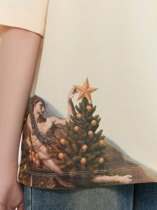 Футболка оверсайз женская бежевая с принтом - 6