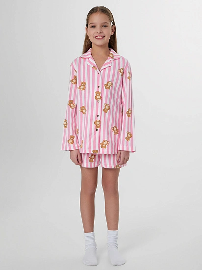 картинка Комплект домашний для девочек розовый в полоску от известного бренда одежды для девочек Mark Formelle
