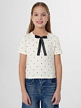 Футболка для девочек бежевая с декоративным бантиком