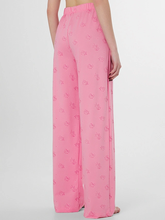 Брюки домашние женские розовые с принтом котиков-купидонов - 2
