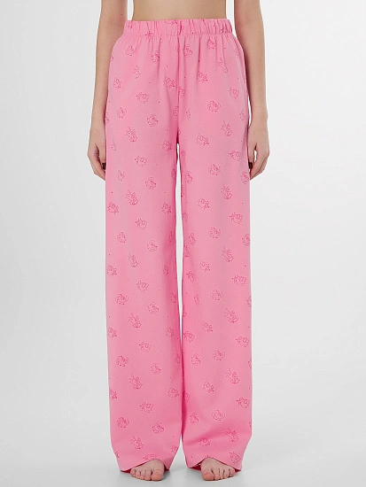 картинка Брюки домашние женские розовые с принтом котиков-купидонов от магазина стильной одежды Mark Formelle