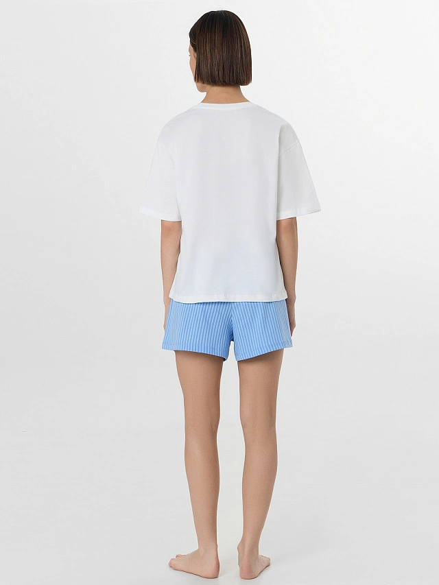 Комплект домашний женский голубой с принтом - 2