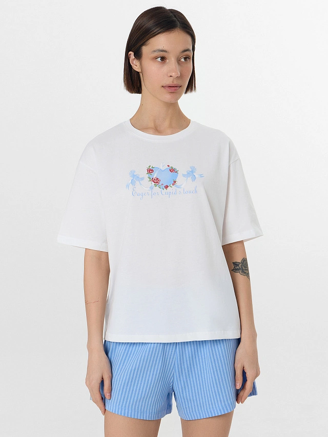 Комплект домашний женский голубой с принтом - 3