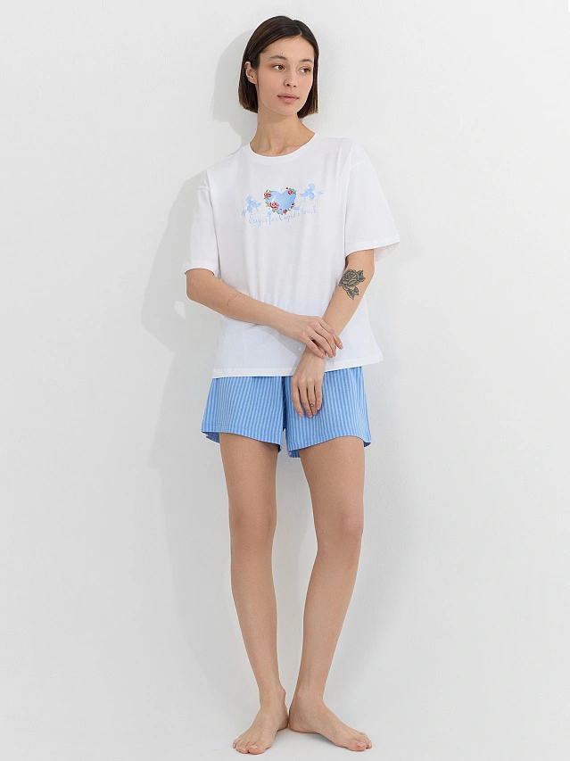 Комплект домашний женский голубой с принтом - 8