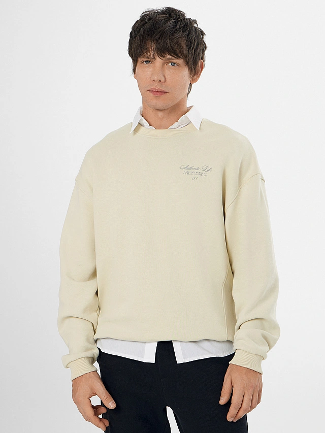 Свитшот мужской бежевый с надписью - 12