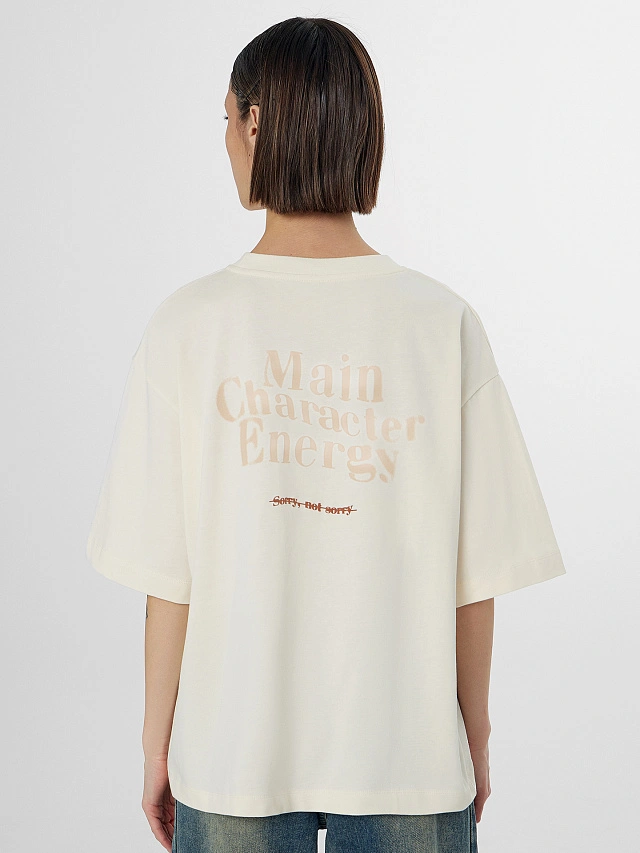 Футболка оверсайз женская бежевая с надписью - 3