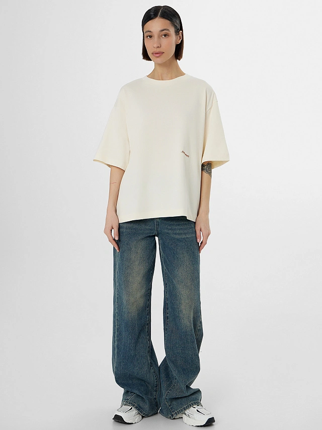 Футболка оверсайз женская бежевая с надписью - 4