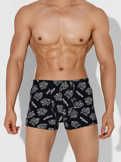картинка Трусы боксеры мужские серые с узором тигров и надписью "Вожак" от магазина мужской одежды Mark Formelle
