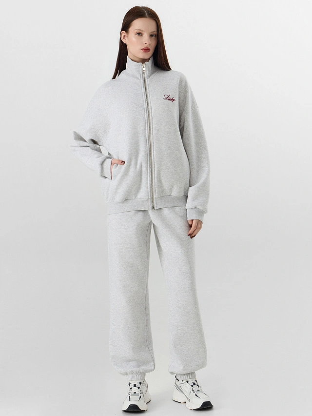Толстовка женская серая с начесом на молнии - 4
