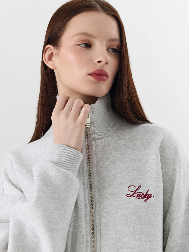 Толстовка женская серая с начесом на молнии - 5