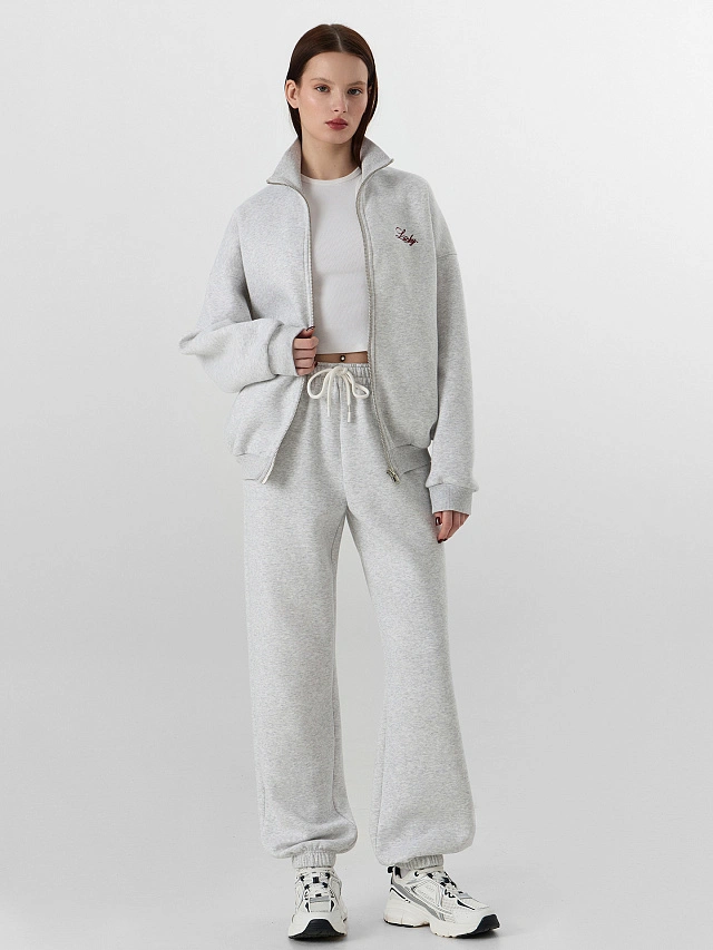 Толстовка женская серая с начесом на молнии - 9