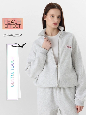 Толстовка женская серая с начесом на молнии