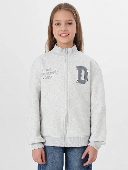 картинка Толстовка для девочек серая на молнии от известного бренда одежды для девочек Mark Formelle